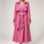 Marnie | Womens Mid Length Lapel Trench Black Long Green Coat, Purple Pink