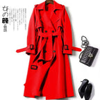 Marnie | Womens Mid Length Lapel Trench Coat, Red