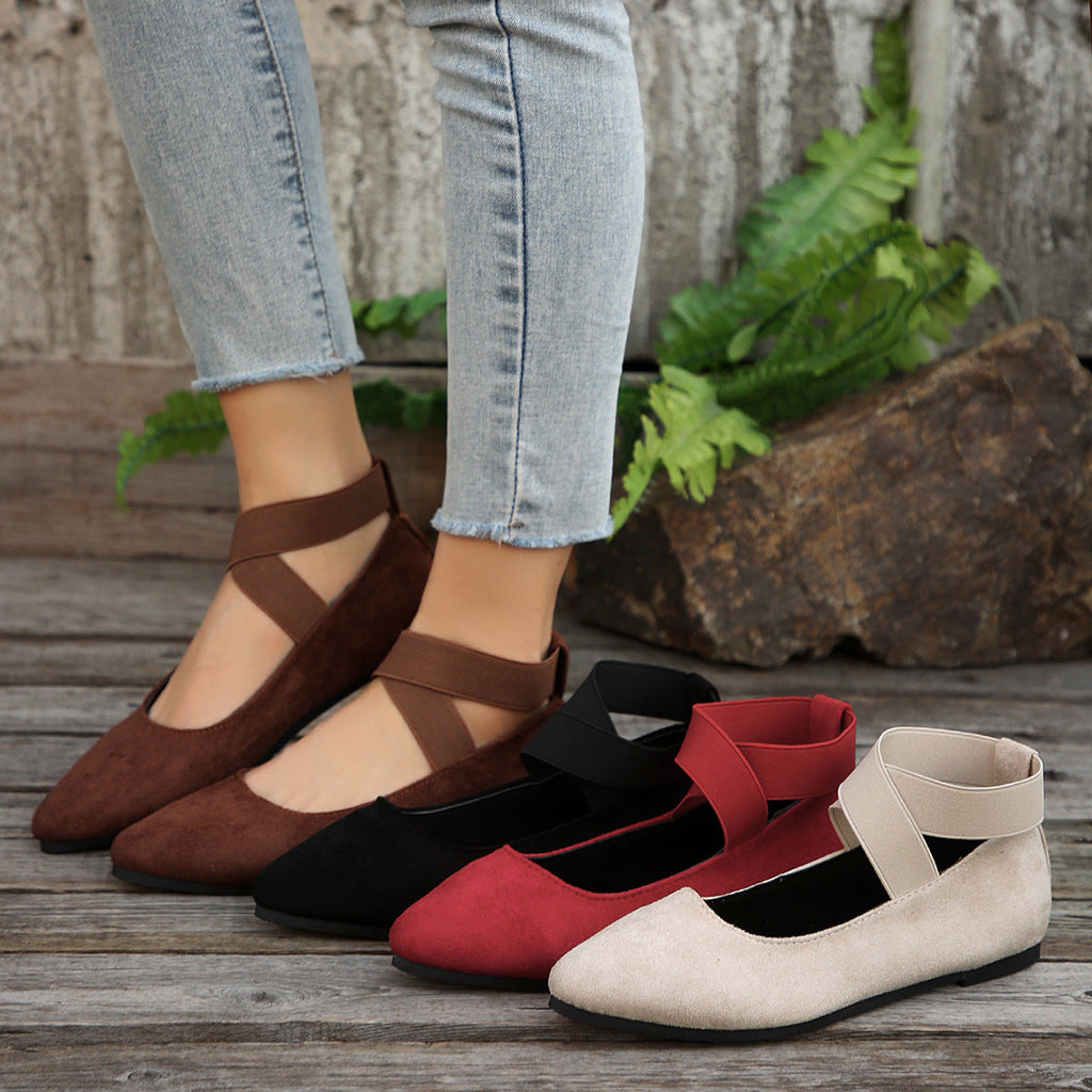 Marsha | Womens Round Toe Elastic Slip On Ballet Flats