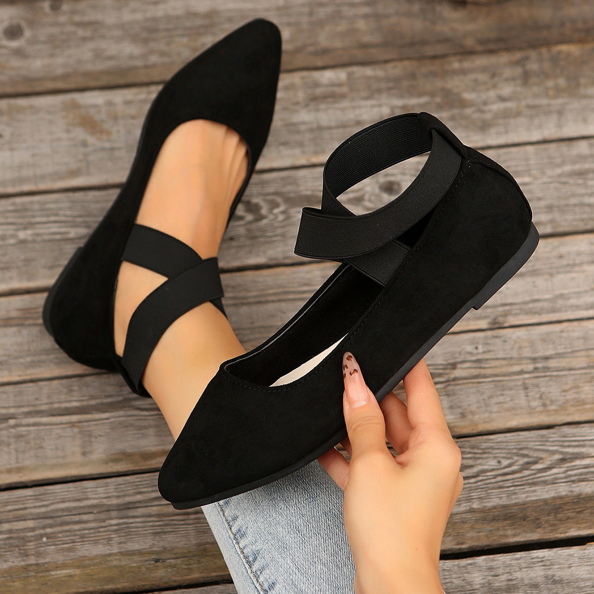 Marsha | Womens Round Toe Elastic Slip On Ballet Flats
