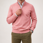 Martin | Mens Knit Sweater Stand Collar Warm Winter Casual Pullover, Pink