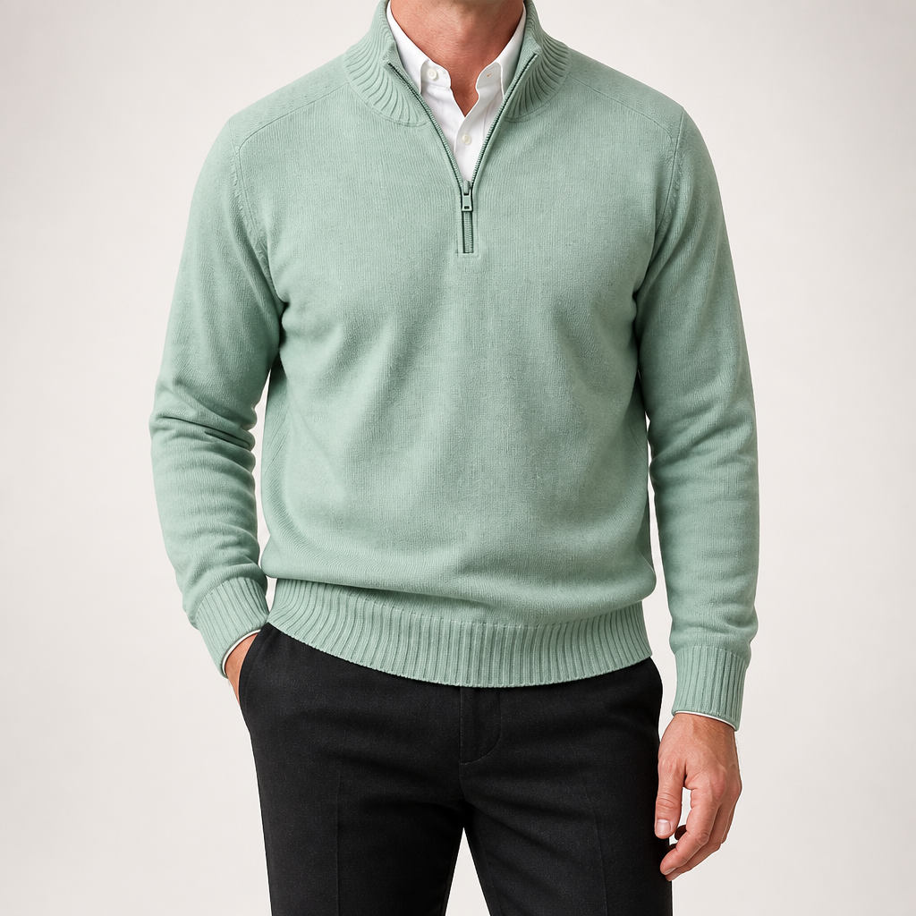 Martin | Mens Knit Sweater Stand Collar Warm Winter Casual Pullover, Green