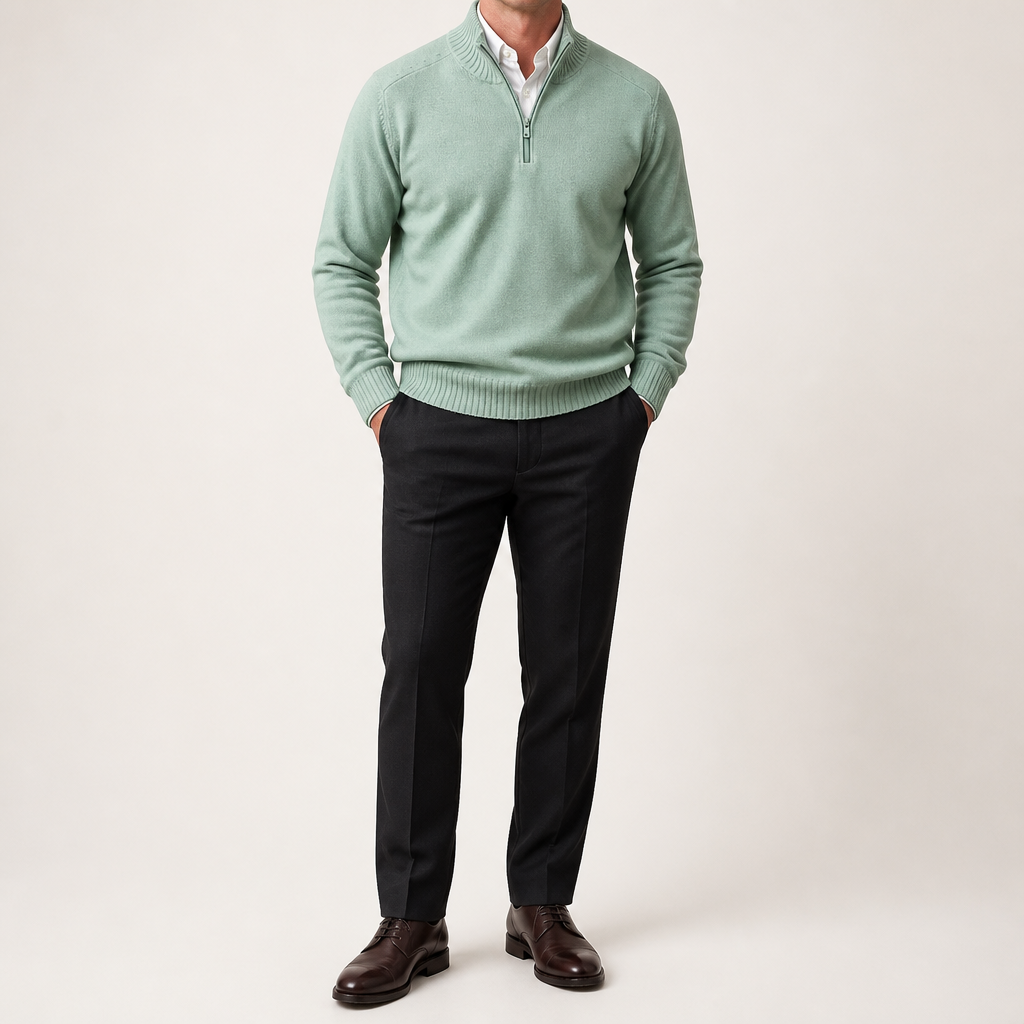 Martin | Mens Knit Sweater Stand Collar Warm Winter Casual Pullover, Green