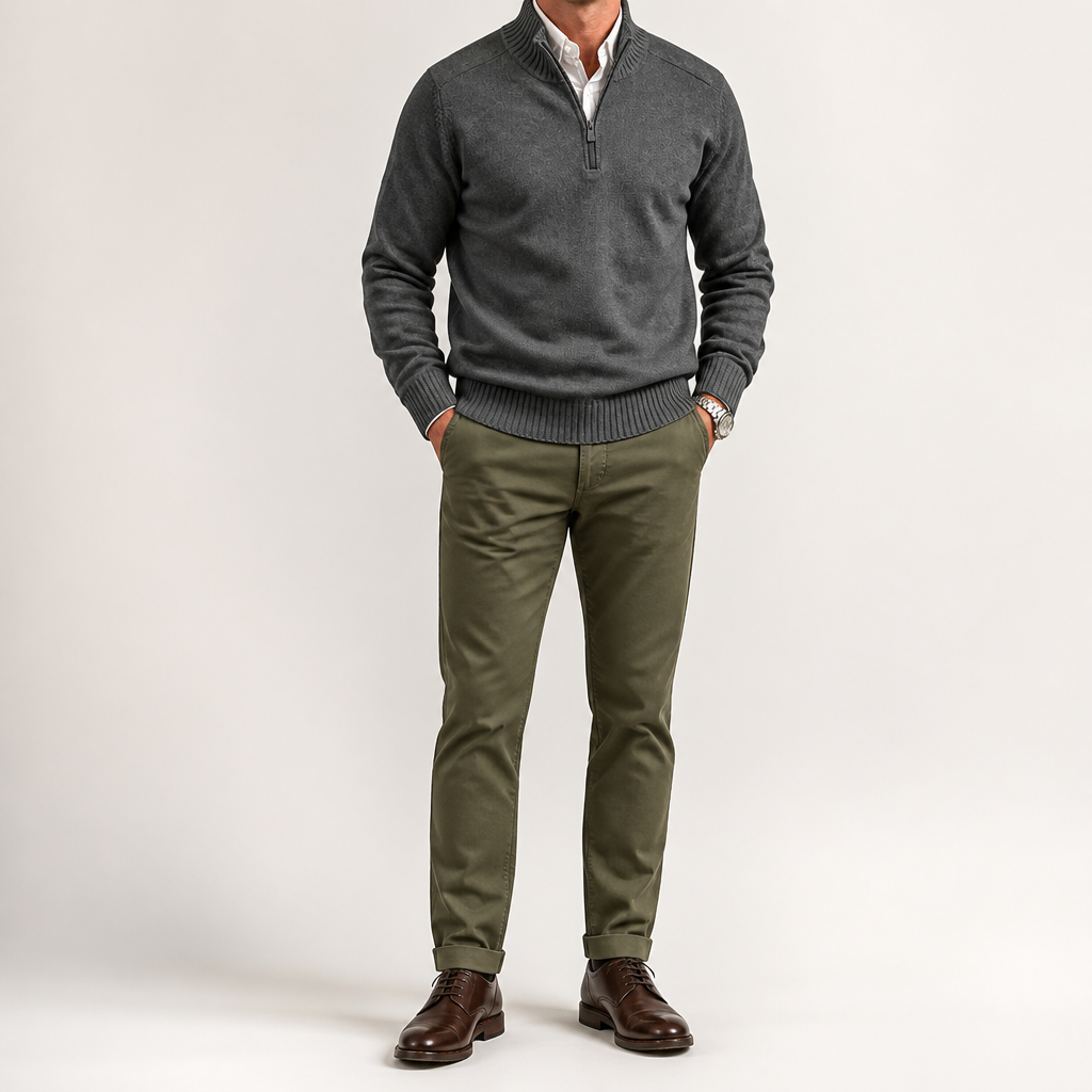 Martin | Mens Knit Sweater Stand Collar Warm Winter Casual Pullover, Dark Gray
