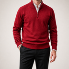 Martin | Mens Knit Sweater Stand Collar Warm Winter Casual Pullover, Red