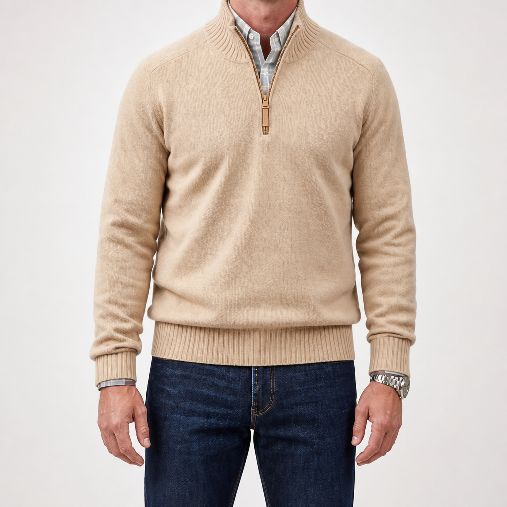 Martin | Mens Knit Sweater Stand Collar Warm Winter Casual Pullover, Apricot
