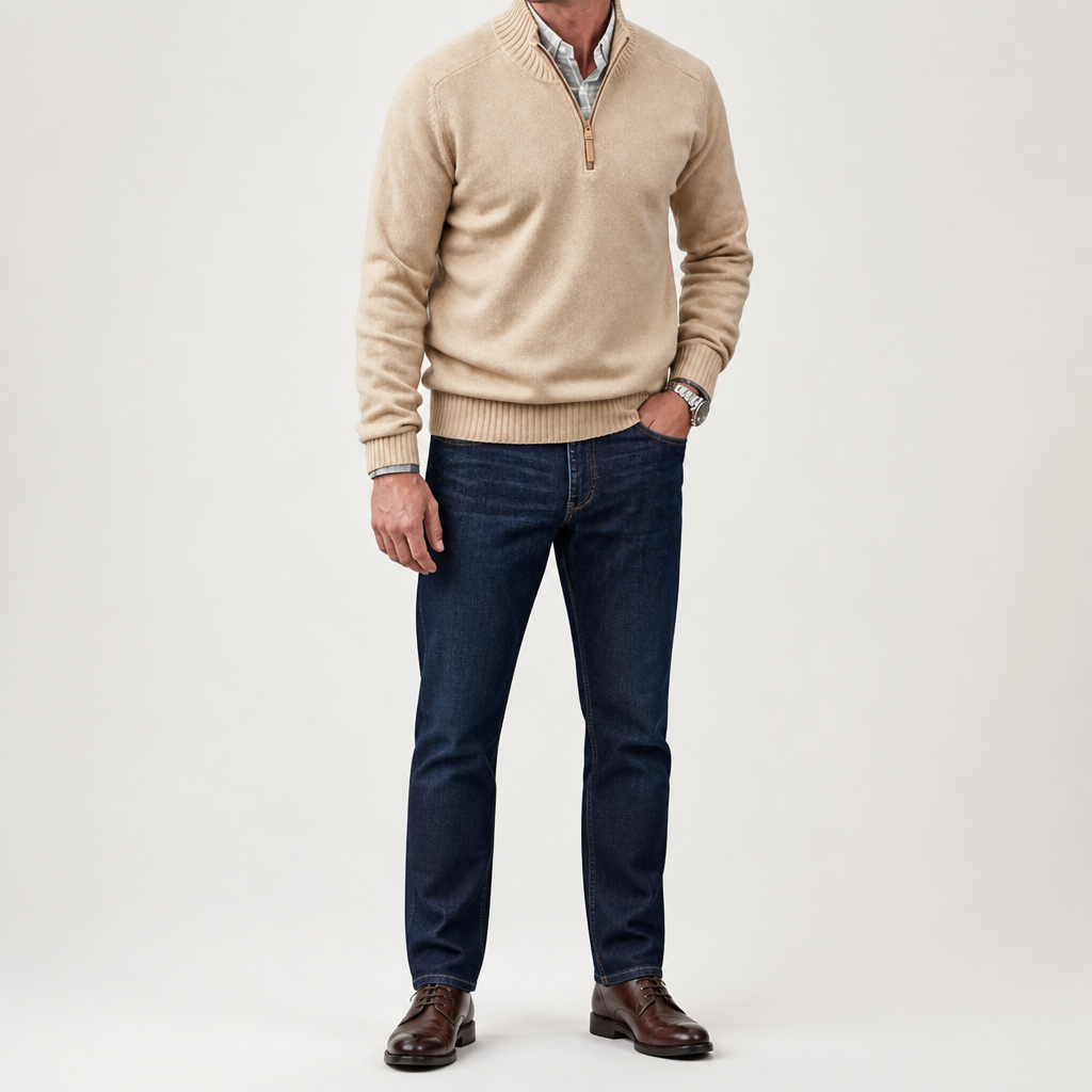 Martin | Mens Knit Sweater Stand Collar Warm Winter Casual Pullover, Apricot