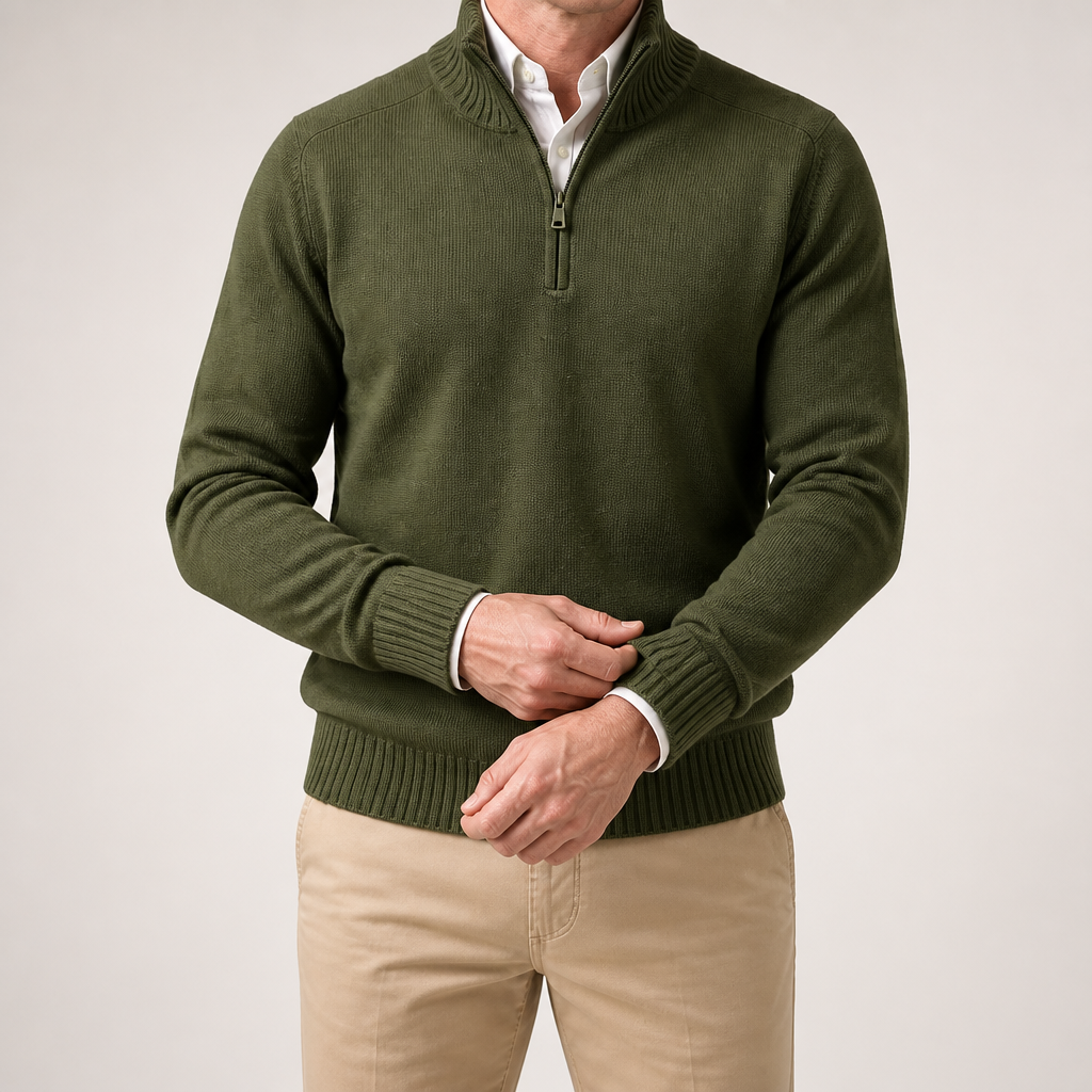 Martin | Mens Knit Sweater Stand Collar Warm Winter Casual Pullover, Army Green