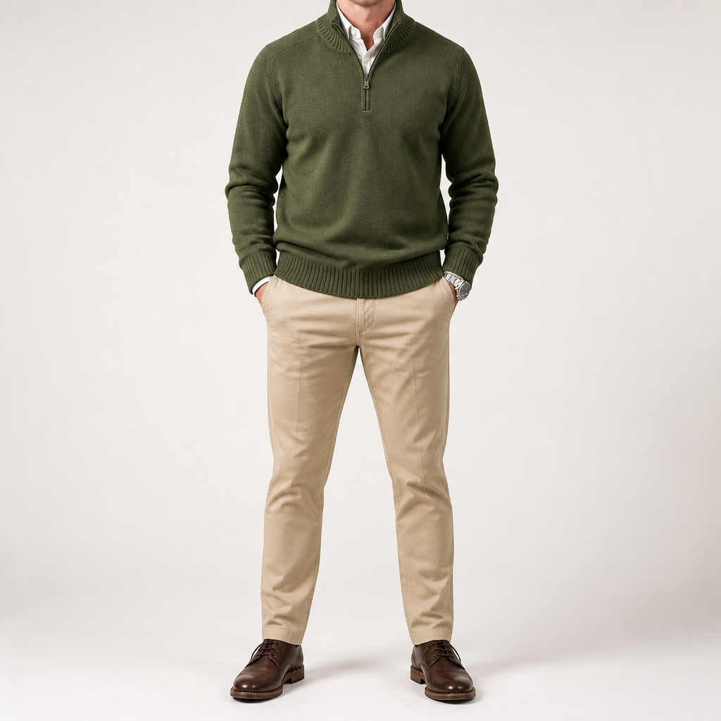 Martin | Mens Knit Sweater Stand Collar Warm Winter Casual Pullover, Army Green
