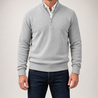 Martin | Mens Knit Sweater Stand Collar Warm Winter Casual Pullover, Light Gray
