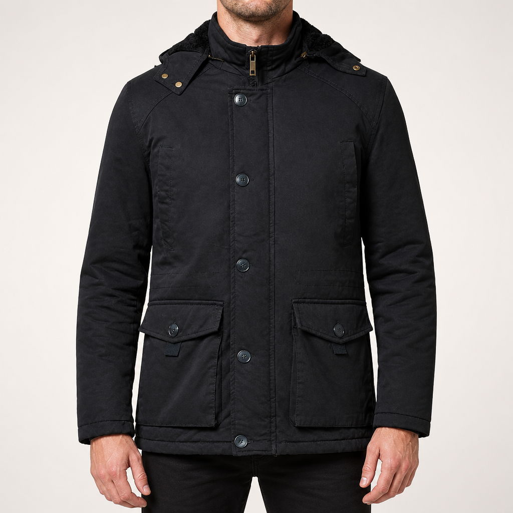 Marvin | Mens Fleece Lined Hooded Winter Workwear Work Jacket, Black