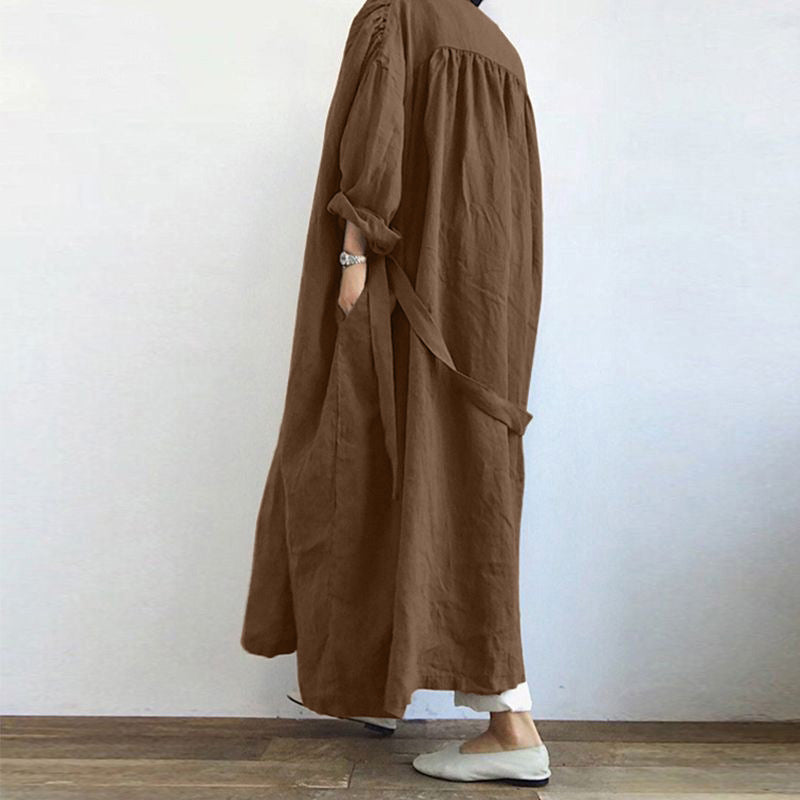 Maryann | Womens Long Sleeve Belted Longline Shirt Midi Dress