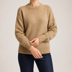 Maura | Womens Loose Round Neck Knit Pullover Sweater, Camel
