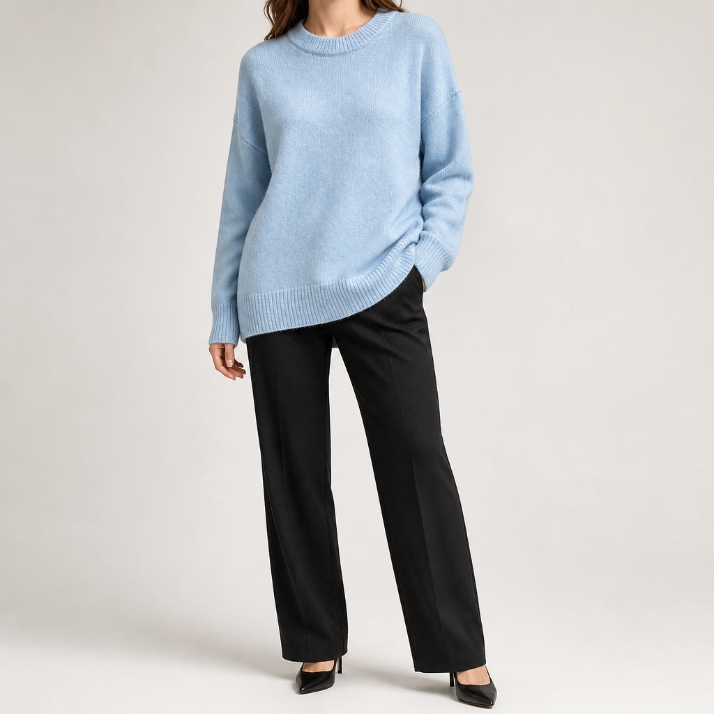 Maura | Womens Loose Round Neck Knit Pullover Sweater, Blue