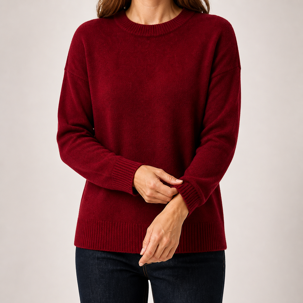 Maura | Womens Loose Round Neck Knit Pullover Sweater, Wine Red