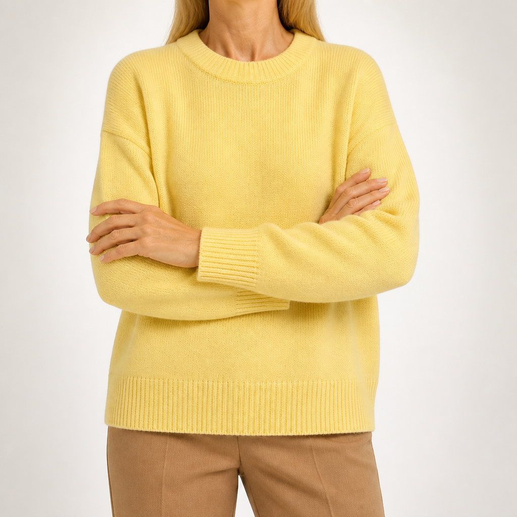 Maura | Womens Loose Round Neck Knit Pullover Sweater, Yellow
