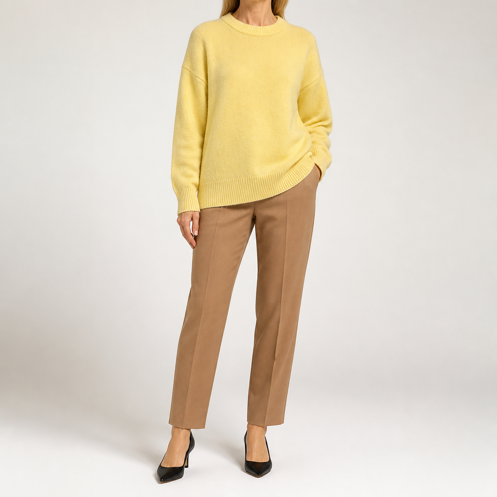 Maura | Womens Loose Round Neck Knit Pullover Sweater, Yellow