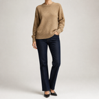 Maura | Womens Loose Round Neck Knit Pullover Sweater, Camel