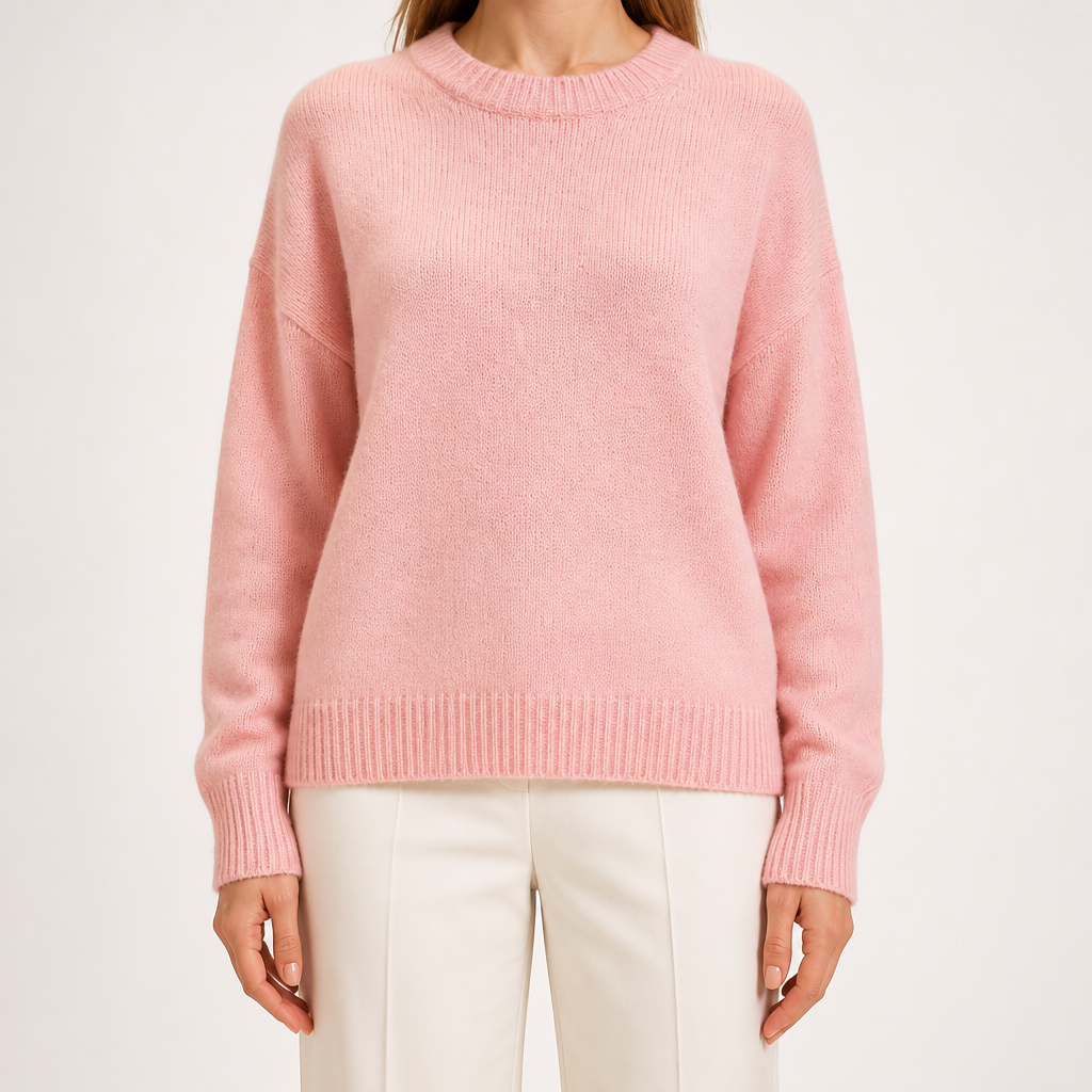 Maura | Womens Loose Round Neck Knit Pullover Sweater, Pink