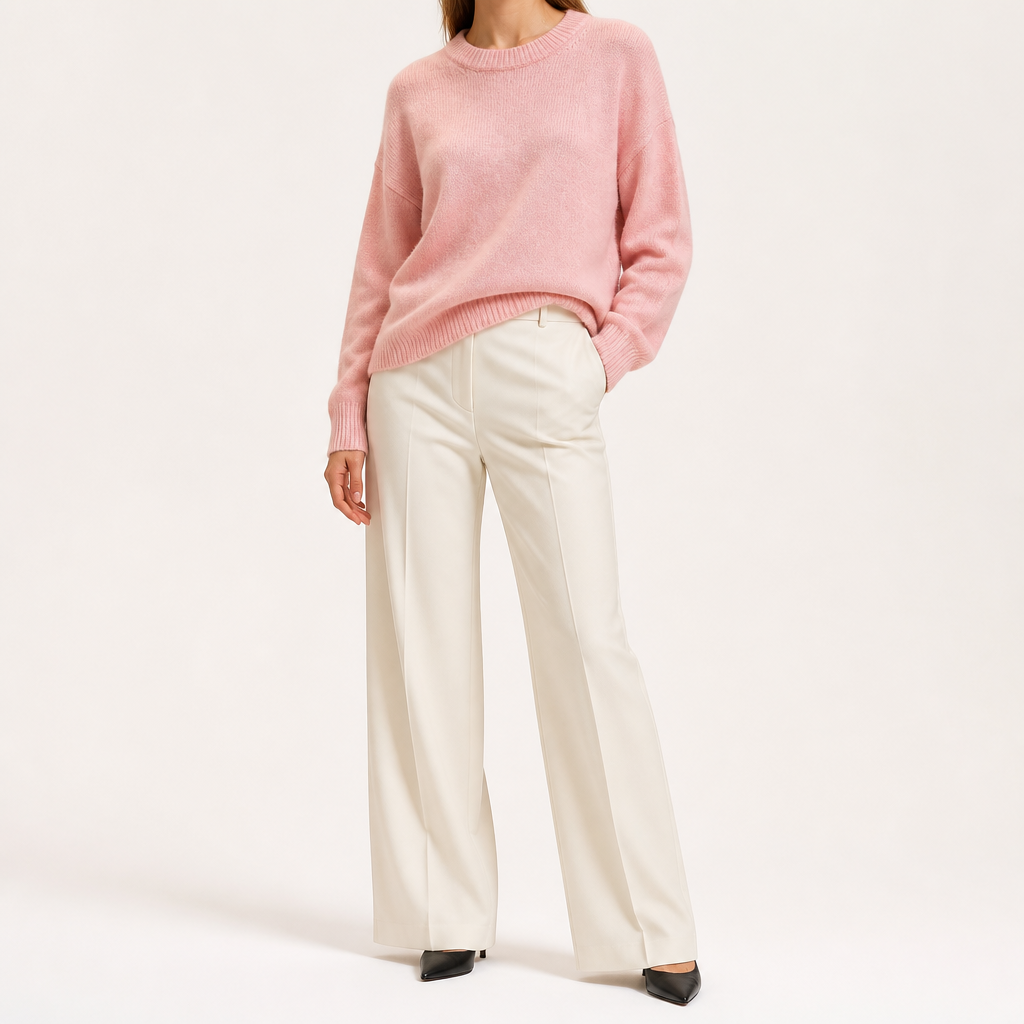 Maura | Womens Loose Round Neck Knit Pullover Sweater, Pink