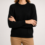 Maura | Womens Loose Round Neck Knit Pullover Sweater, Black
