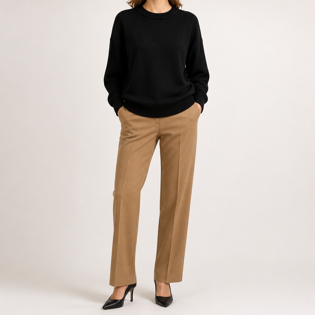 Maura | Womens Loose Round Neck Knit Pullover Sweater, Black
