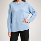 Maura | Womens Loose Round Neck Knit Pullover Sweater, Blue