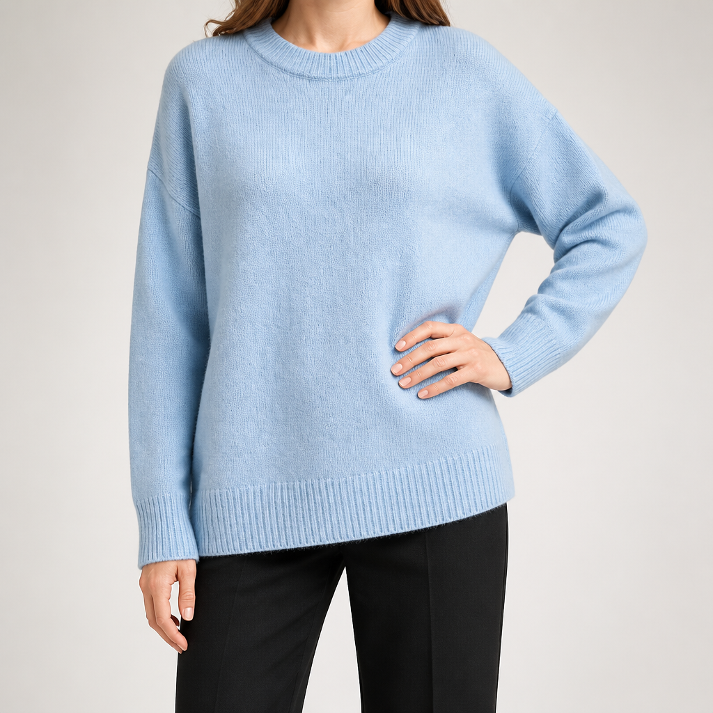 Maura | Womens Loose Round Neck Knit Pullover Sweater, Blue