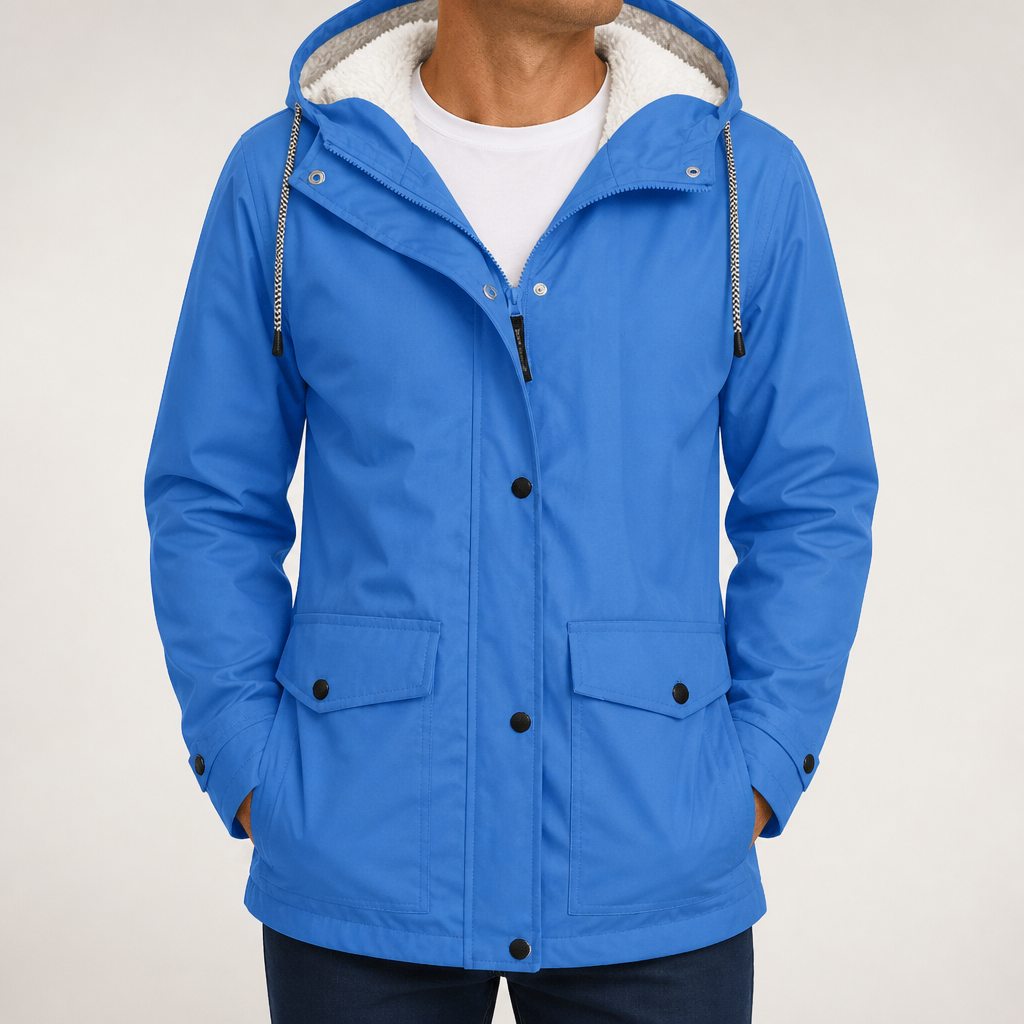 Maxwell | Mens Waterproof Fleece Lined Hooded Winter Rain Jacket, Sky Blue