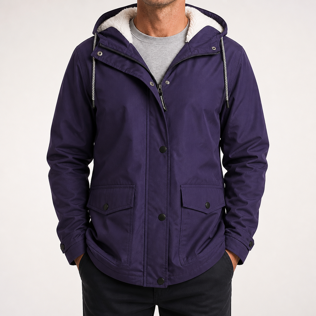 Maxwell | Mens Waterproof Fleece Lined Hooded Winter Rain Jacket, Purple