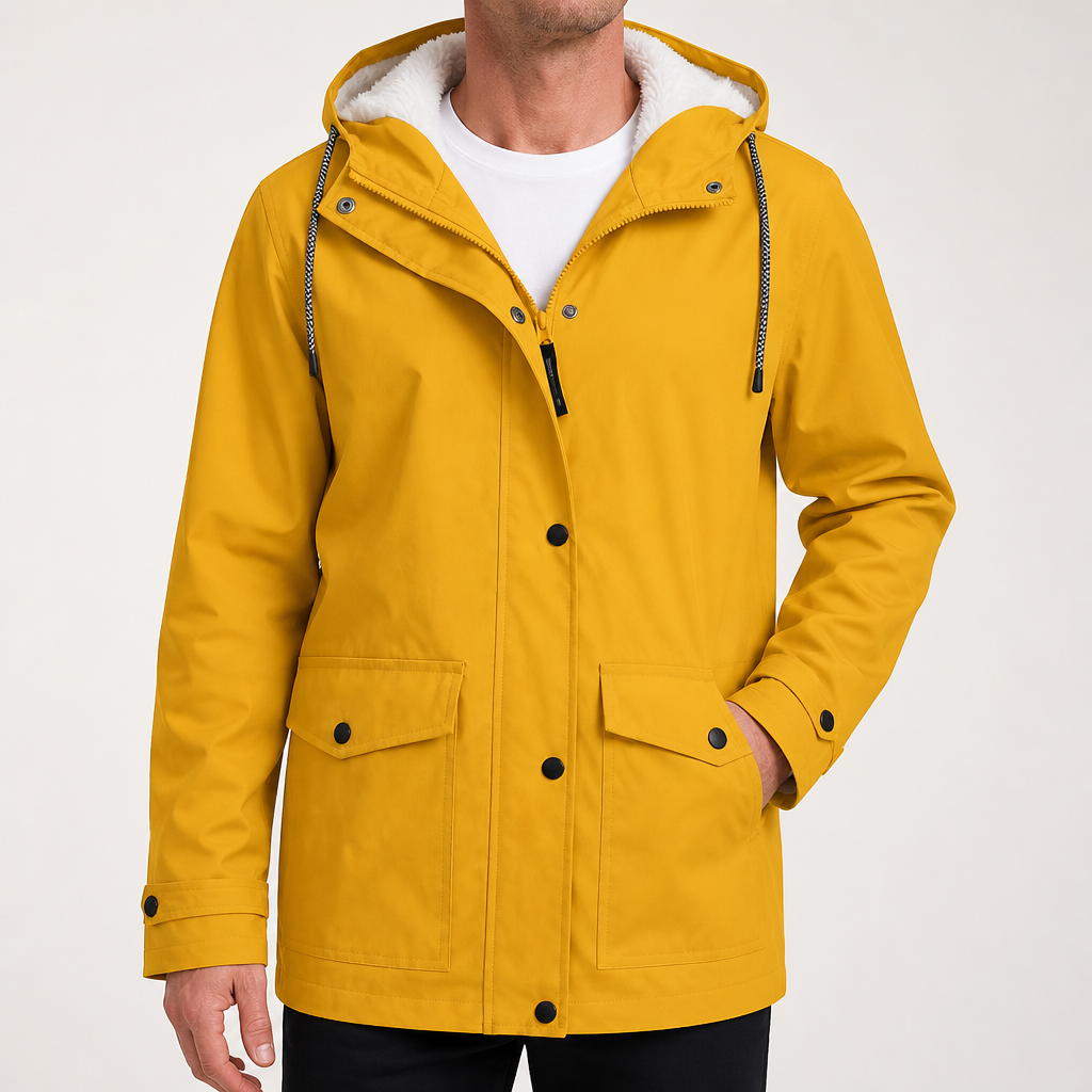 Maxwell | Mens Waterproof Fleece Lined Hooded Winter Rain Jacket, Yellow