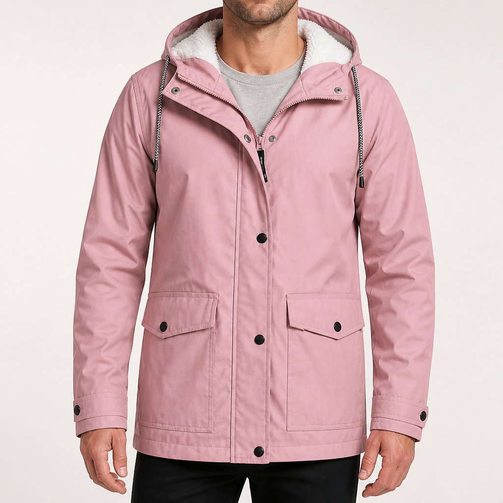 Maxwell | Mens Waterproof Fleece Lined Hooded Winter Rain Jacket, Pink