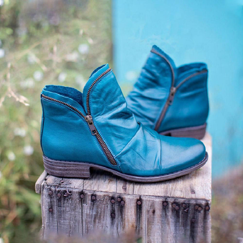 Mckenzie | Womens Combat Boots Block Heel Platform Side Zip Ankle Booties