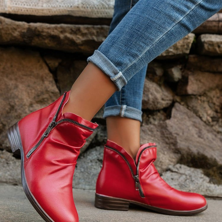Mckenzie | Womens Combat Boots Block Heel Platform Side Zip Ankle Booties
