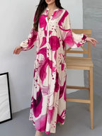 Megan | Womens Printed Long Sleeve V Neck Loose Flowy Maxi Dress