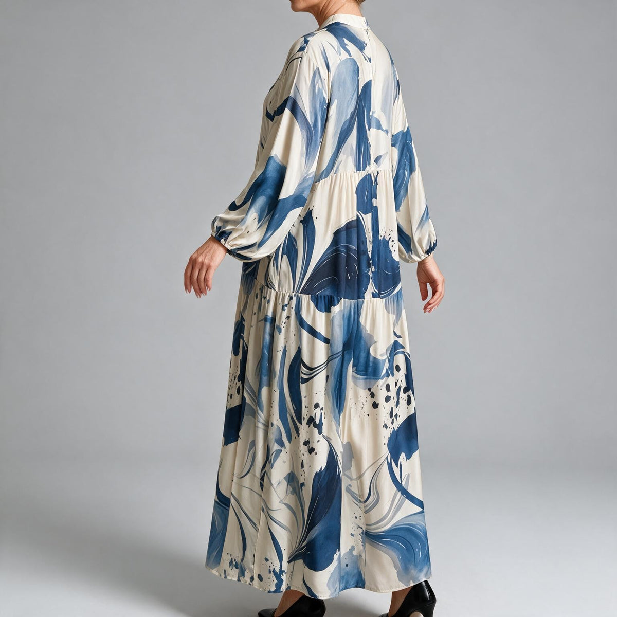 Megan | Womens Printed Long Sleeve V Neck Loose Flowy Maxi Dress