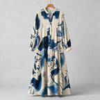Megan | Womens Printed Long Sleeve V Neck Loose Flowy Maxi Dress