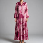 Megan | Womens Printed Long Sleeve V Neck Loose Flowy Maxi Dress