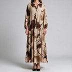 Megan | Womens Printed Long Sleeve V Neck Loose Flowy Maxi Dress