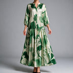 Megan | Womens Printed Long Sleeve V Neck Loose Flowy Maxi Dress