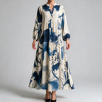 Megan | Womens Printed Long Sleeve V Neck Loose Flowy Maxi Dress