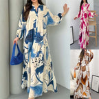 Megan | Womens Printed Long Sleeve V Neck Loose Flowy Maxi Dress