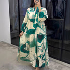 Megan | Womens Printed Long Sleeve V Neck Loose Flowy Maxi Dress