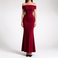 Melinda | Womens Off Shoulder Short Sleeve Gradient Bodycon Maxi Dress, Crimson