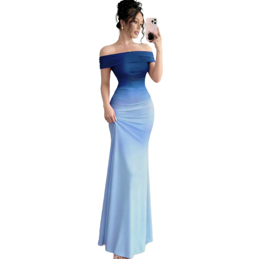 Melinda | Womens Off Shoulder Short Sleeve Gradient Bodycon Maxi Dress