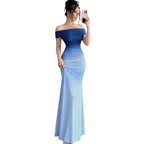 Melinda | Womens Off Shoulder Short Sleeve Gradient Bodycon Maxi Dress