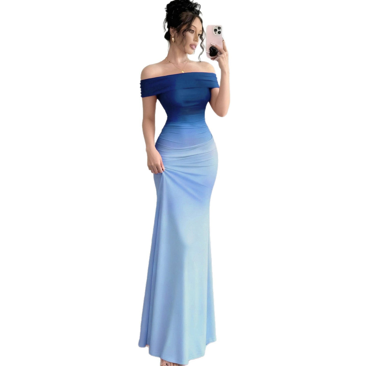 Melinda | Womens Off Shoulder Short Sleeve Gradient Bodycon Maxi Dress