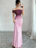 Melinda | Womens Off Shoulder Short Sleeve Gradient Bodycon Maxi Dress
