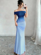 Melinda | Womens Off Shoulder Short Sleeve Gradient Bodycon Maxi Dress