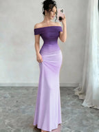 Melinda | Womens Off Shoulder Short Sleeve Gradient Bodycon Maxi Dress